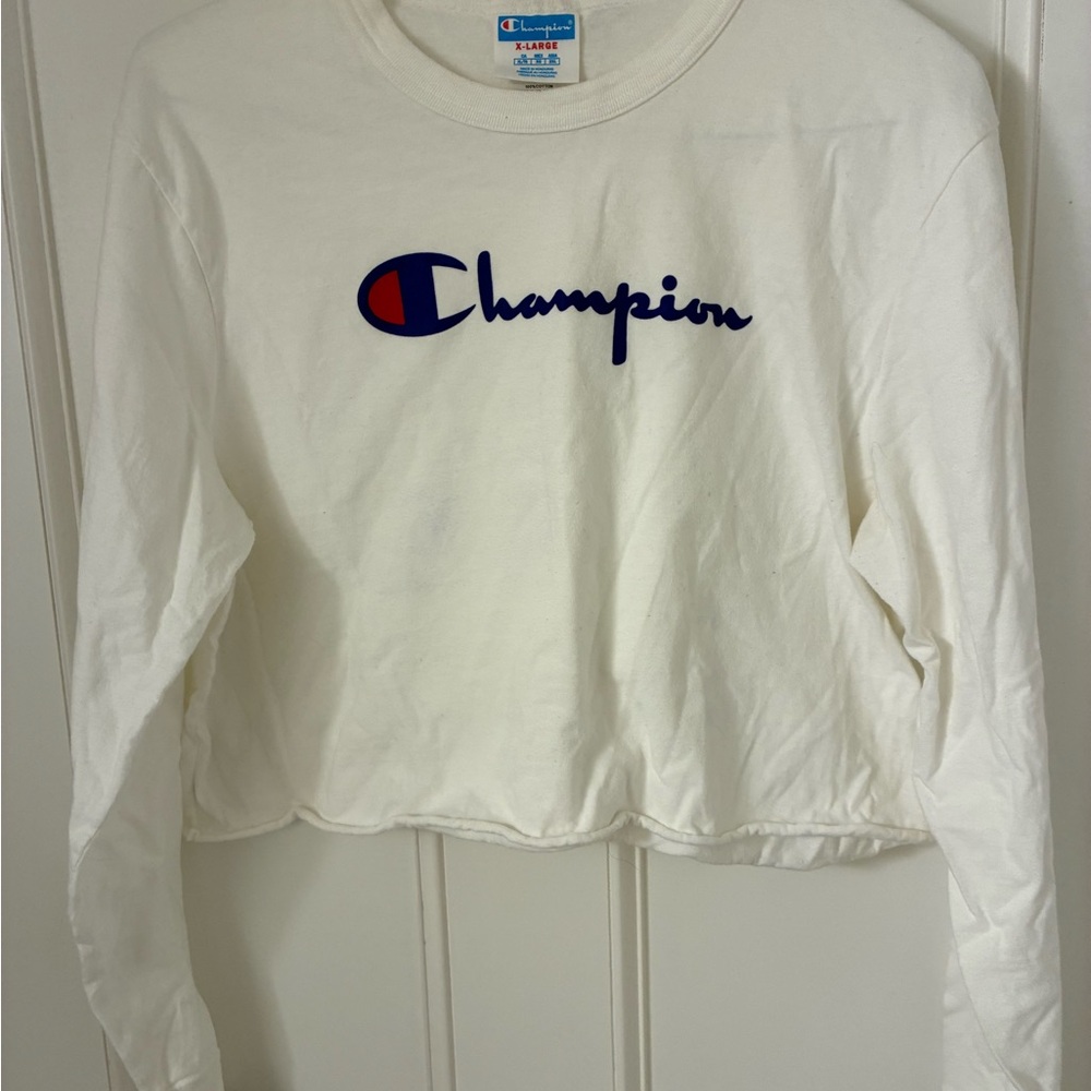 Champion Cream Long Sleeve Tee with Logo